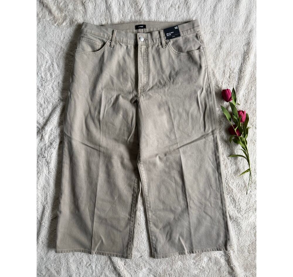 Express Wide Leg Ankle High Rise 14S Khaki NWT